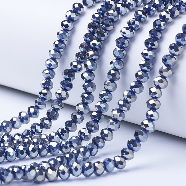 

PandaHall Electroplate Glass Beads Strands, Platinum Plated, Faceted, Rondelle, Prussian Blue, 6x5mm, Hole: 1mm, about 85~88pcs/strand...