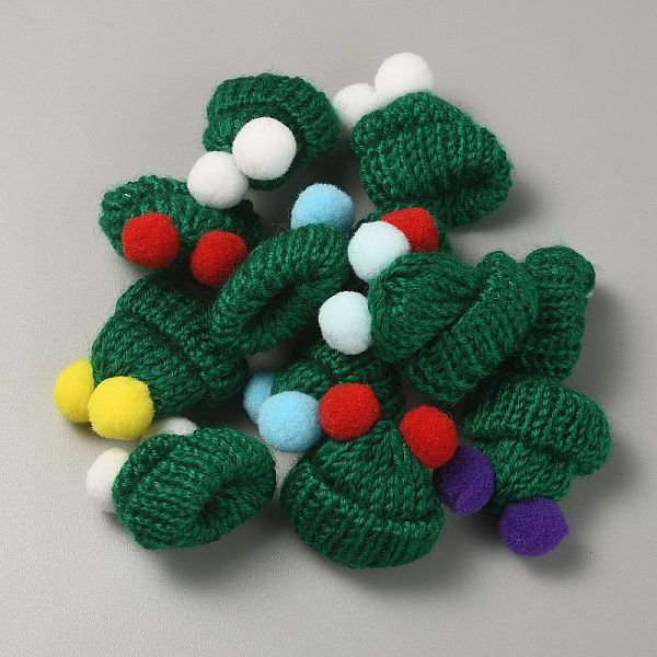 

PandaHall Woolen Crochet Mini Hat with Double Pom Pom Ball, Ornament Accessories, Sea Green, 35x31x28mm Wool Hat