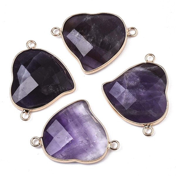 

PandaHall Natural Amethyst Links Connectors, with Edge Light Gold Plated Brass Findings, Faceted, Heart, 26x34.5x6mm, Hole: 3mm Amethyst...