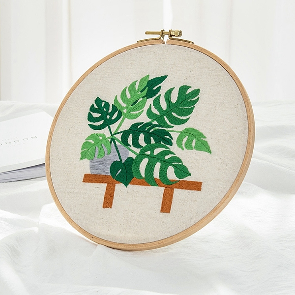 

PandaHall Monstera Leaf Pattern DIY Embroidery Beginner Kit, including Embroidery Needles & Thread, Cotton Linen Fabric, Dark Green, 27x27cm...