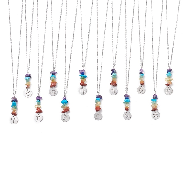 

PandaHall 12Pcs 12 Constellations & Natural Mixed Gemstone Chips Pendant Necklaces Set, Stainless Steel Jewelry for Women, Mixed Shapes..., Multicolor