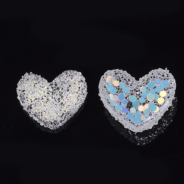 

PandaHall Epoxy Resin Cabochons, with Sequins/Paillette, Heart, Mixed Color, 21x25.5x10.5mm Epoxy Resin Heart Multicolor