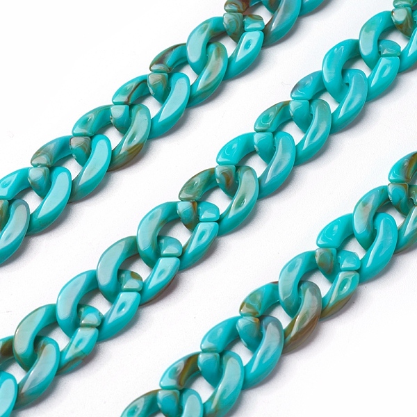 

PandaHall Acrylic Curb Chains, Dark Turquoise, Link: 13x10~10.5x2.5~3mm, about 70cm/strand, 27.56 inch Acrylic Cyan