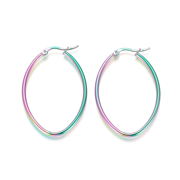 

PandaHall 304 Stainless Steel Geometric Hoop Earrings, Hypoallergenic Earrings for Women Girls, Hypoallergenic Earrings, Oval, Rainbow Color...