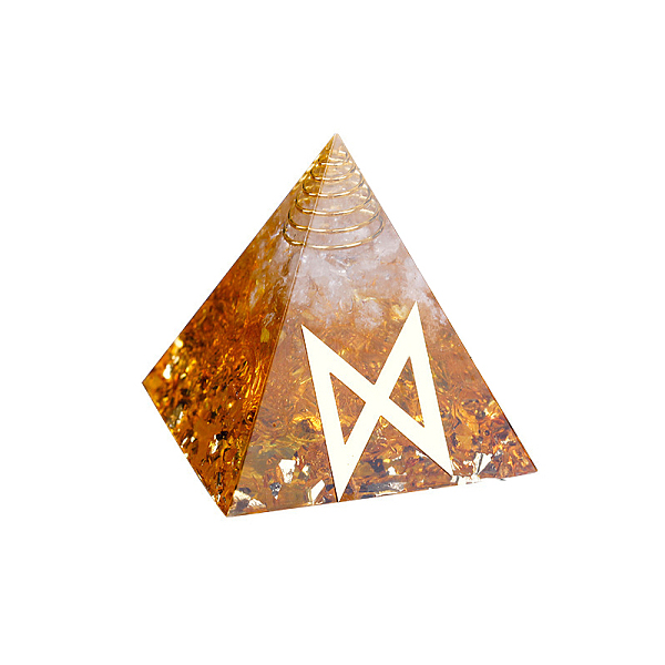 

PandaHall Orgonite Pyramid Resin Display Decorations, with Brass Findings, Gold Foil and Natural Citrine Chips Inside, for Home Office Desk...