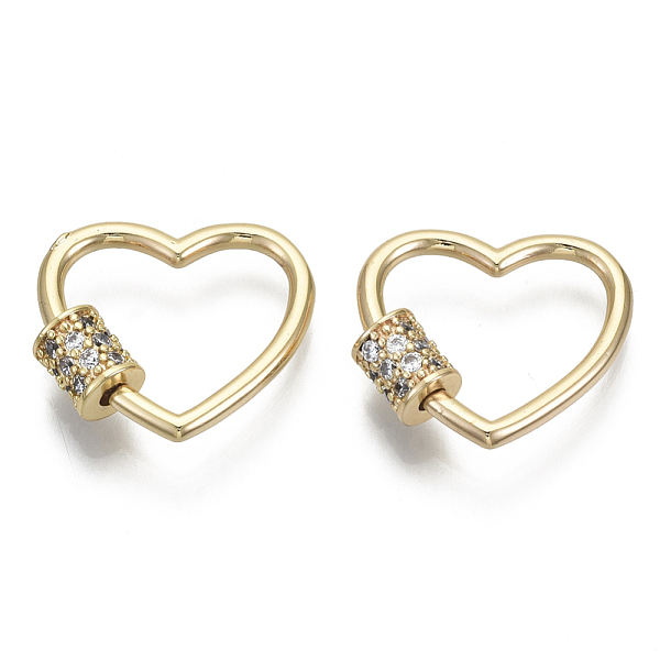 

PandaHall Brass Micro Pave Cubic Zirconia Screw Carabiner Lock Charms, for Necklaces Making, Heart, Clear, Nickel Free, Real 18K Gold Plated...