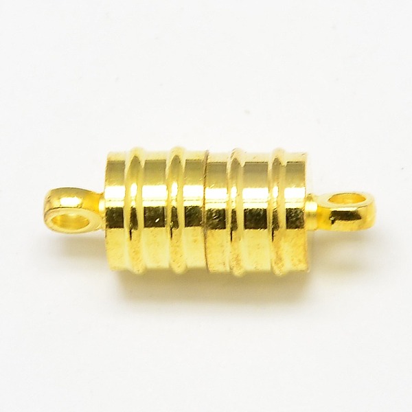 

PandaHall Brass Magnetic Clasps with Loops, Column, Golden, 20x8mm, Hole: 2mm Brass Column