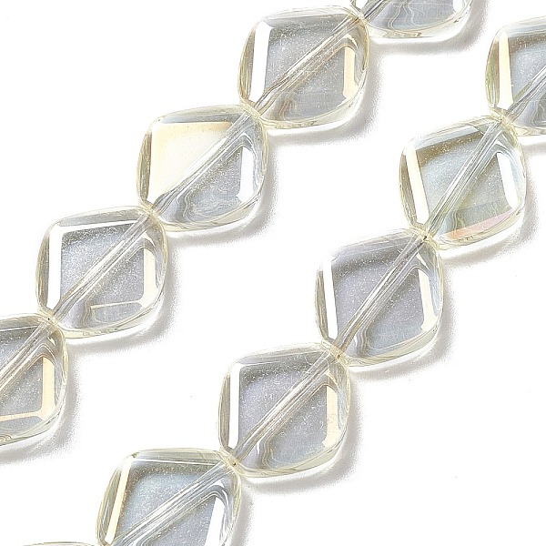 

PandaHall Electroplate Glass Beads Strands, Full Rainbow Plated, Rhombus, Light Yellow, 18x15.5x5mm, Hole: 1.2mm, about 35~37pcs/strand...