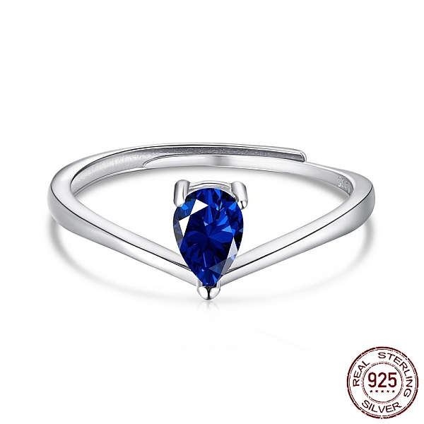 

PandaHall Rhodium Plated 925 Sterling Silver Adjustable Rings, Birthstone Ring, with Cubic Zirconia Teardrop & 925 Stamp for Women, Real...