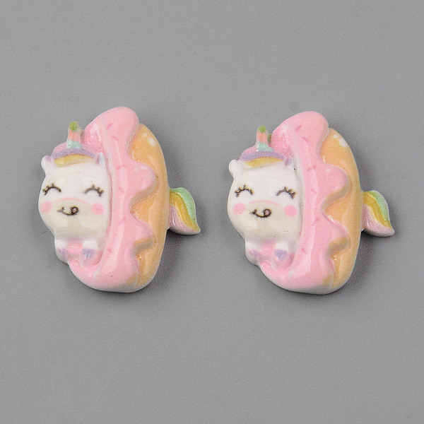

PandaHall Opaque Resin Cabochons, Unicorn with Dount, Pink, 17x20x6mm Resin Unicorn Pink