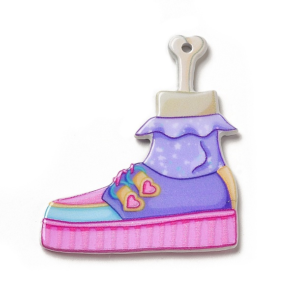 

PandaHall Halloween Printed Acrylic Pendants, Shoes Pattern, 40x35x2.5mm, Hole: 1.8mm Acrylic Shoes Purple