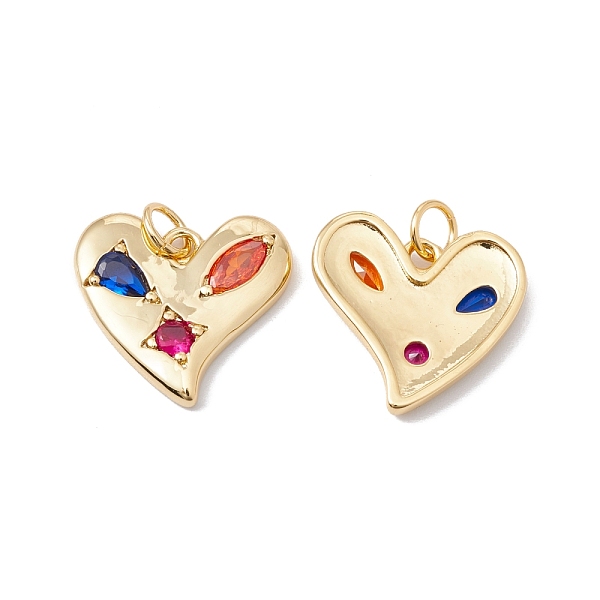 

PandaHall Rack Plating Brass Micro Pave Colorful Cubic Zirconia Pendants, with Jump Ring, Cadmium Free & Nickel Free & Lead Free, Heart...