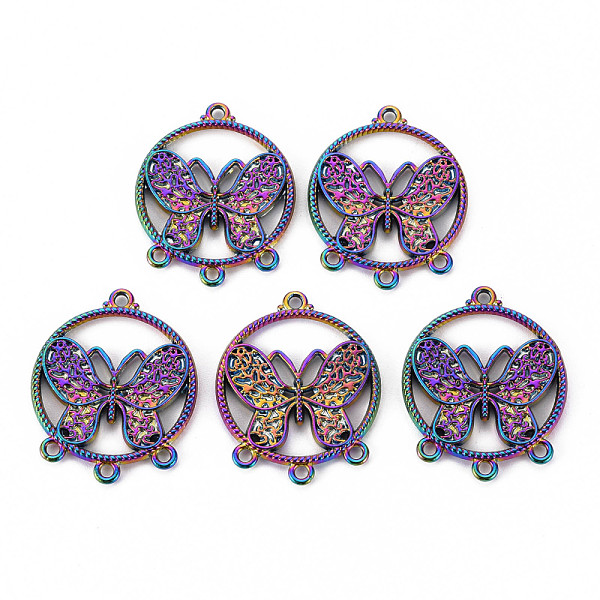 

PandaHall Alloy Chandelier Component Links, Cadmium Free & Nickel Free & Lead Free, Flat Round with Butterfly, Rainbow Color, 31x25x2mm...