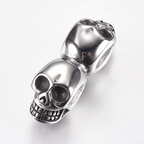 

PandaHall 304 Stainless Steel Beads, Skull, Large Hole Beads, Antique Silver, 36x11.5x13mm, Hole: 6mm 304 Stainless Steel Skull