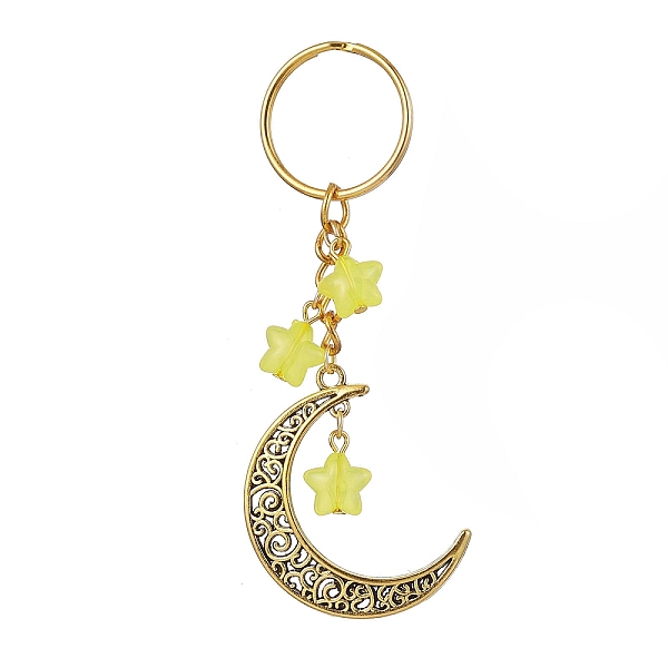 

PandaHall Tibetan Style Alloy Hollow Moon Pendant Keychain, with Acrylic Star Charm and Iron Split Key Rings, Yellow, 9.2cm Alloy Moon...
