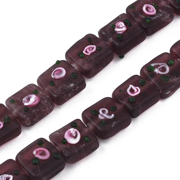 

PandaHall Handmade Frosted Lampwork Beads Strands, Square with Flower, Coconut Brown, 13~14.5x12~13x7~9mm, Hole: 1.5mm, about 35pcs/strand...
