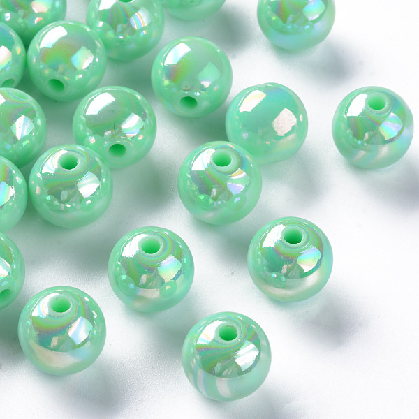 

PandaHall Opaque Acrylic Beads, AB Color Plated, Round, Aquamarine, 12x11mm, Hole: 2.5mm, about 566pcs/500g Acrylic Round Green