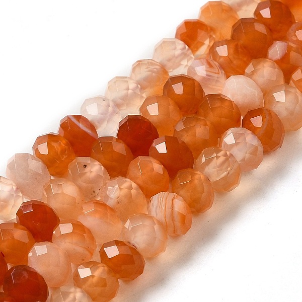 

PandaHall Natural Banded Agate/Striped Agate Beads Strands, Dyed & Heated, Faceted Rondelle, Chocolate, 6x4mm, Hole: 1.2mm, about..., Brown