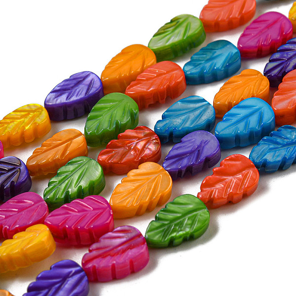 

PandaHall Natural Freshwater shell Beads Strands, Dyed, Leaf, Mixed Color, 10x6x3.8mm, Hole: 0.6mm, about 36~37pcs/strand, 14.37~14.57''..., Multicolor