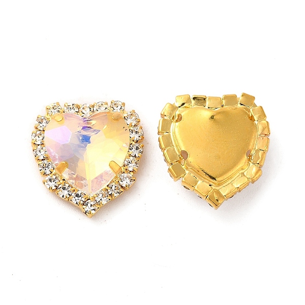 

PandaHall Moonlight Effect Heart Sew on Rhinestone, Multi-strand Links, with Golden Tone Brass Prong Settings, Garments Accessories, Crystal..., Clear
