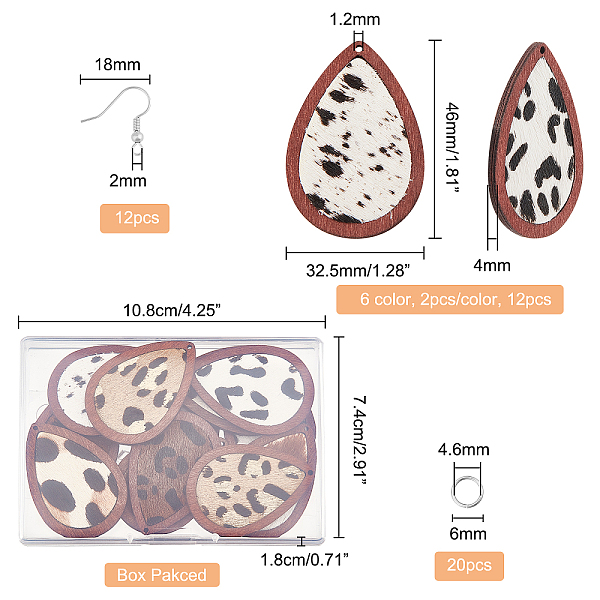 

PandaHall Olycraft DIY Teardrop Drop Earrings Making Kit, Including Cowhide Leather Pendants with Dyed Wood, Teardrop with Leopard Print..., Brown