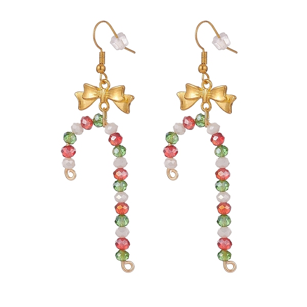 

PandaHall Glass Christmas Candy Cane with Alloy Bowknot Dangle Earrings, Gold Plated Brass Jewelry for Women, Golden, 69mm, Pin: 0.8mm Glass