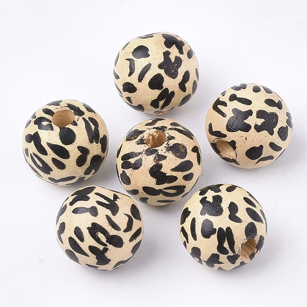 

PandaHall Printed Natural Wood Beads, Dyed, Round with Leopard Print Pattern, Black, 12.5x14x13mm, Hole: 3mm Schima Wood Round Black