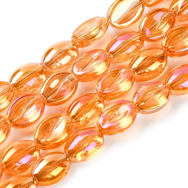 

PandaHall Electroplate Glass Beads Strands, Rainbow Plated, Coffee Bean, Orange, 10.5~11x8x5mm, Hole: 1mm, about 60pcs/strand, 25.20''...
