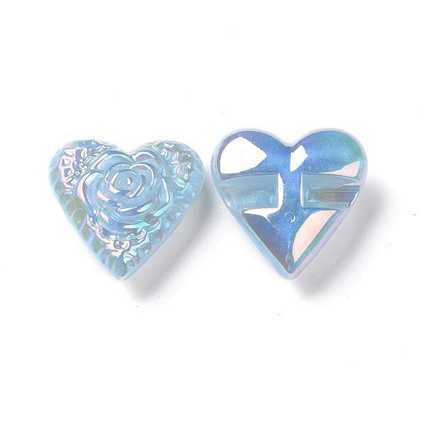 

PandaHall Rainbow Iridescent Plating Acrylic Beads, Glitter Beads, Heart with Flower Pattern, Light Sky Blue, 32x32x13.5mm, Hole: 3mm...