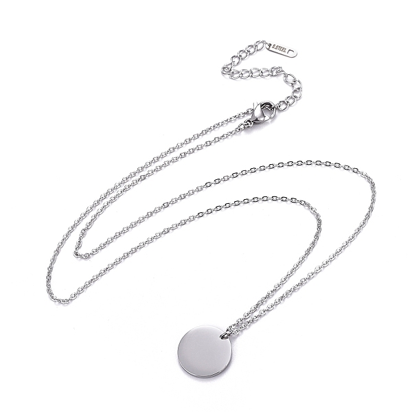 

PandaHall 304 Stainless Steel Cable Chains Pendant Necklaces, with Lobster Claw Clasps, Flat Round, Stainless Steel Color, 18.3 inch(46.5cm)...