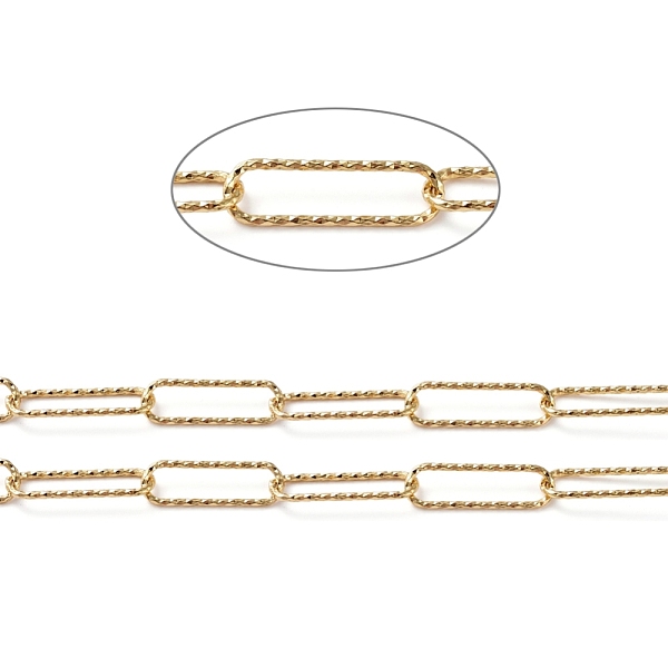 

PandaHall Soldered Textured Brass Paperclip Chains, Drawn Elongated Cable Chains, Long-Lasting Plated, with Spool, Real 18K Gold Plated...