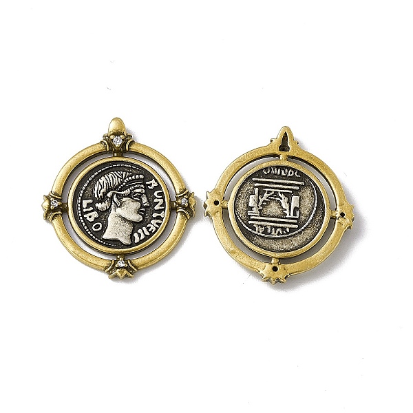 

PandaHall Rack Plating Brass Micro Pave Clear Cubic Zirconia Pendants, Cadmium Free & Lead Free & Nickle Free, Flat Round with Greece Coin...