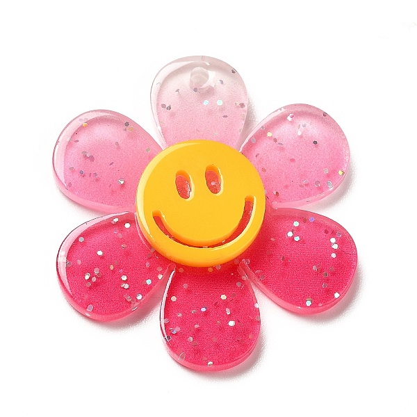 

PandaHall Gradient Color Transparent Acrylic Pendants, with Sequins, Sunflower with Smiling Face Charm, Deep Pink, 30x27x4mm, Hole: 1.6mm...