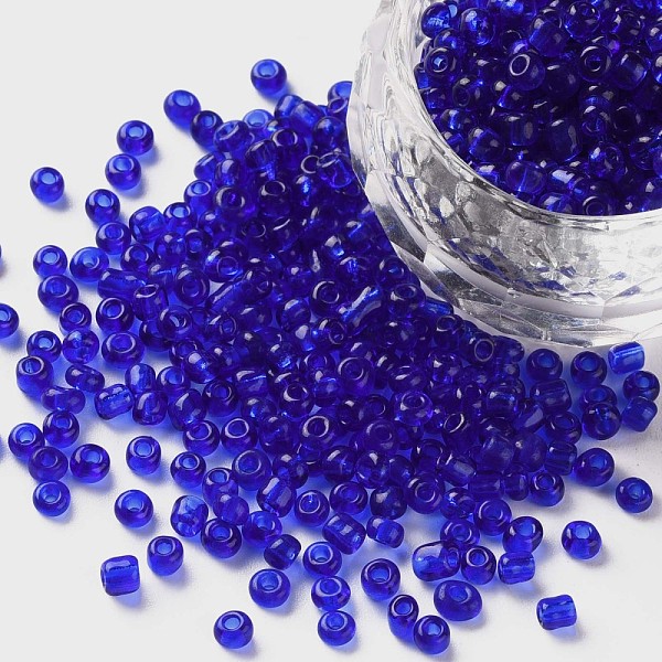 

PandaHall Glass Seed Beads, Transparent, Round, Blue, 8/0, 3mm, Hole: 1mm, about 2222pcs/100g Glass Blue