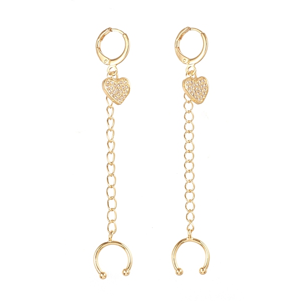 

PandaHall Brass Micro Pave Clear Cubic Zirconia Huggie Hoop Earrings, Cuff Earrings, Long-Lasting Plated, Heart, Real 18K Gold Plated, 75mm...