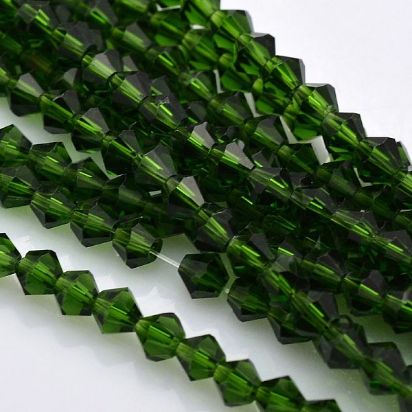 

PandaHall Faceted Bicone Glass Beads Strands, Green, 4x4mm, Hole: 1mm, about 82~85pcs/strand, 30.5~31cm Glass Bicone Green