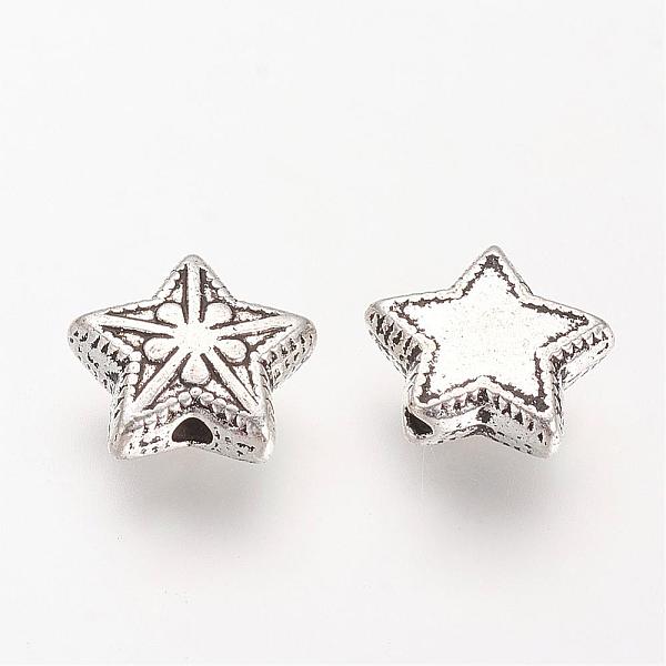 PandaHall Tibetan Style Alloy Beads, Star, Cadmium Free & Lead Free, Antique Silver, 9.5x10.5x4mm, Hole: 1mm, about 1000pcs/1000g Alloy Star