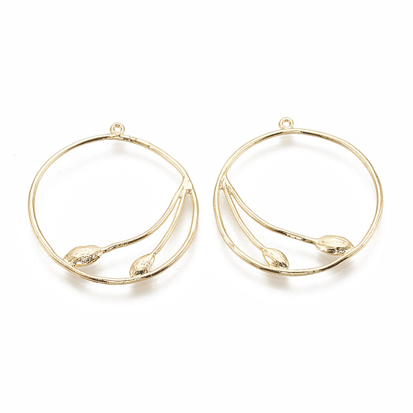 

PandaHall Brass Pendants, Ring with Flower, Nickel Free, Real 18K Gold Plated, 31x28x1.5mm, Hole: 1mm Brass Ring