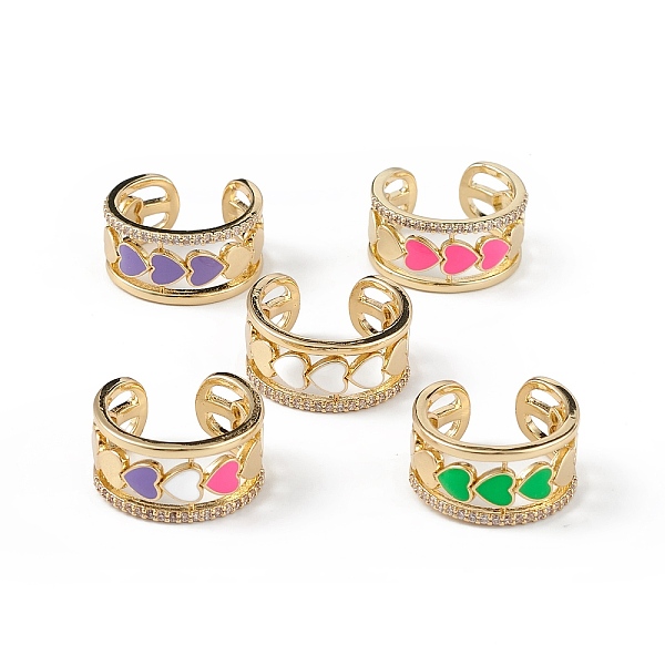 

PandaHall Enamel Heart Open Cuff Ring with Clear Cubic Zirconia, Real 18K Gold Plated Brass Jewelry for Women, Lead Free & Cadmium Free..., Multicolor