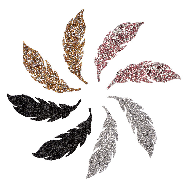 PandaHall Glitter Hotfix Rhinestone, Hot Melt Adhesive on the Back, Costume Accessories, Leaf, Mixed Color, 190x65x2.5mm, 8pcs/set Resin...
