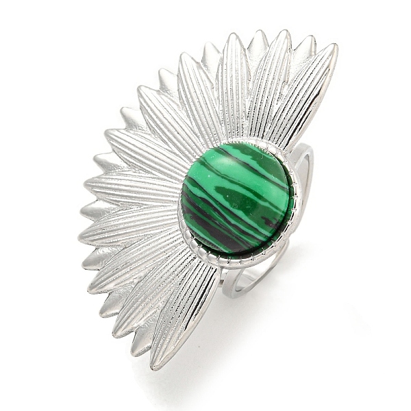 

PandaHall 304 Stainless Steel Synthetic Malachite Cuff Rings, Fan Open Rings for Women Men, Stainless Steel Color, 39.5x26.5mm, Inner...