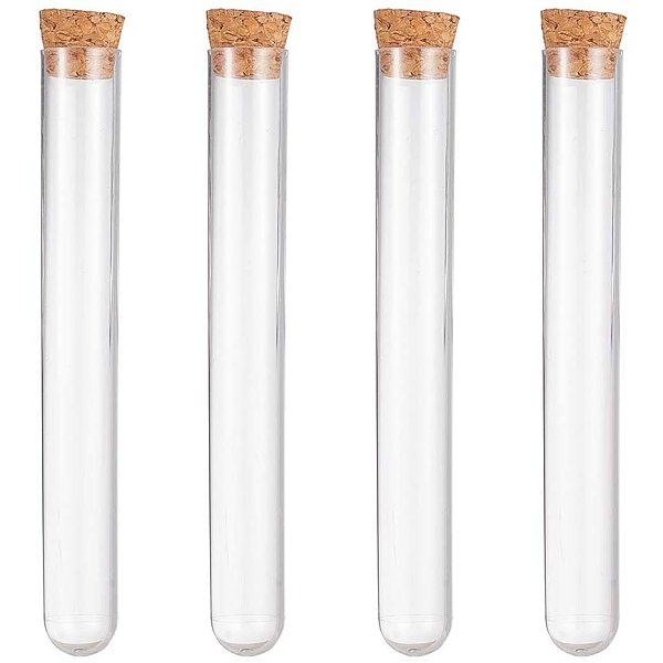 PandaHall Transparent Plastic Bead Containers, with Wood Cap, Tube, Clear, 15.8cm, Capacity: about 30ml, 20sets/box Plastic Column Clear