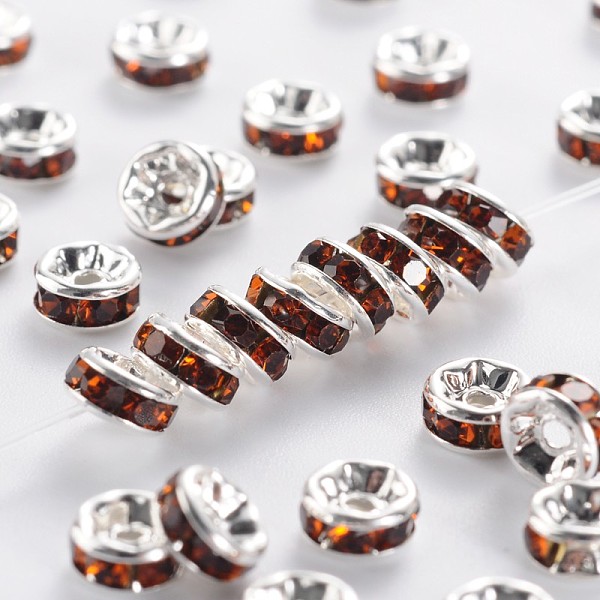 

PandaHall Brass Grade A Rhinestone Spacer Beads, Silver Metal Color, Nickel Free, Light Colorado Topaz, 5x2.5mm, Hole: 1mm Brass+Rhinestone..., Yellow