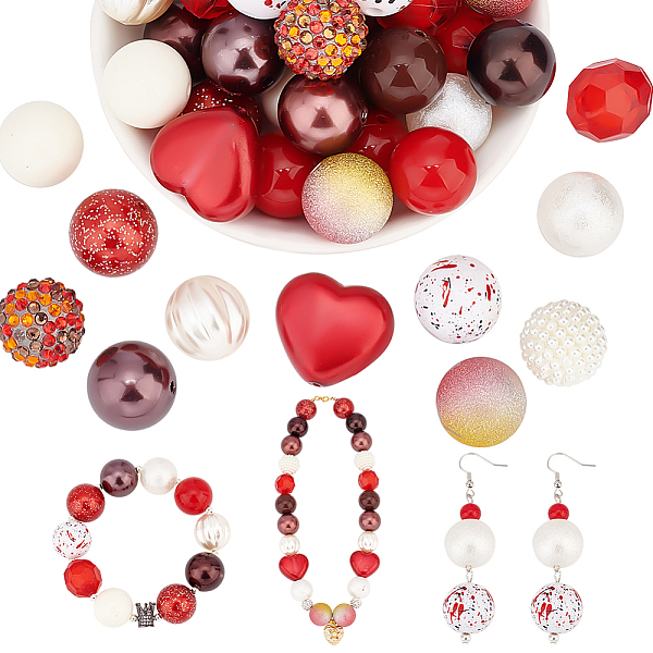 

PandaHall PH 50pcs 20mm Acrylic Beads Bubblegum Beads Red Focal Beads Chunk Pen Beads Large Loose Beads for Pen Wedding Christmas...