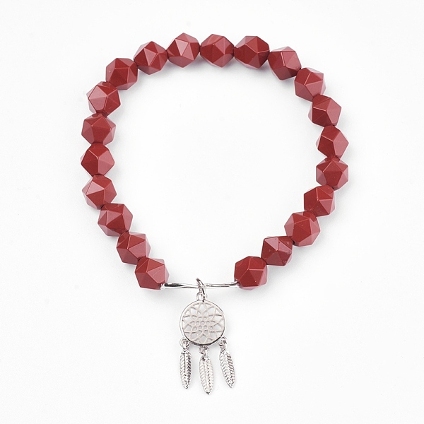 

PandaHall Natural Red Jasper Beads Charm Bracelets, with Brass Findings, Woven Net/Web with Feather, 2 inch(5.2cm), Pendant: 24x10.5x2mm Red...