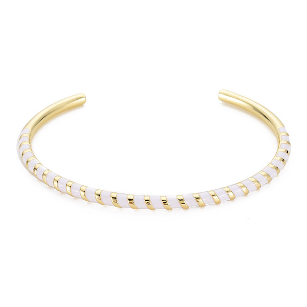 

PandaHall Twisted Brass Enamel Cuff Bangle, Real 18K Gold Plated Open Bangle for Women, Nickel Free, White, Inner Diameter: 2-3/8 inch...