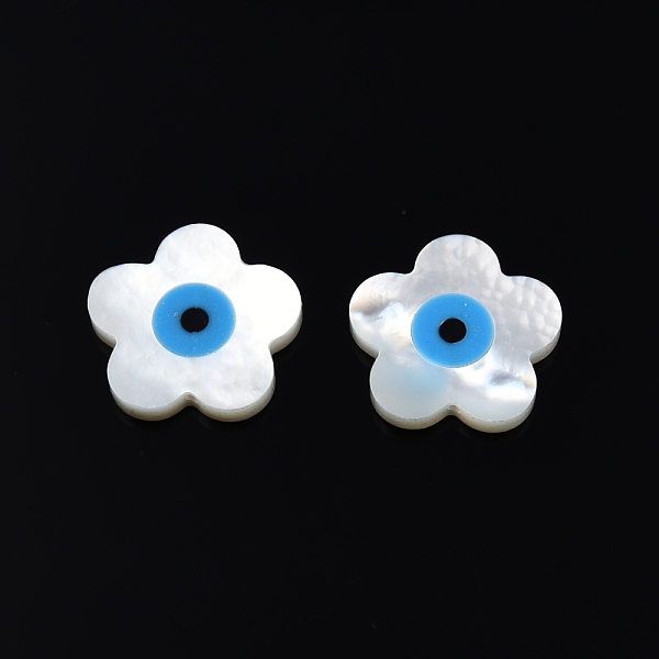 

PandaHall Natural White Shell Beads, with Synthetic Turquoise, Flower, Deep Sky Blue, 15x15.5x2mm, Hole: 0.7mm White Shell Flower