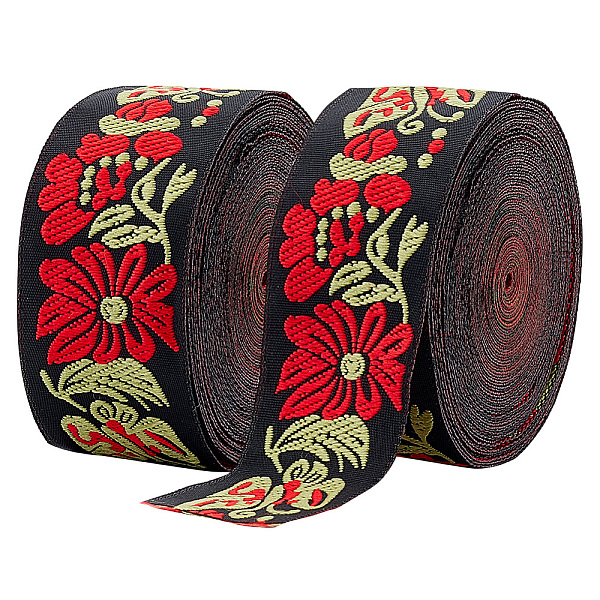 

PandaHall PH 14.8 Yards Floral Jacquard Ribbon, 1-1/4 inch(33mm) Vintage Emobridered Woven Ribbon Boho Fabric Sewing Ribbon Persian Floral..., Red