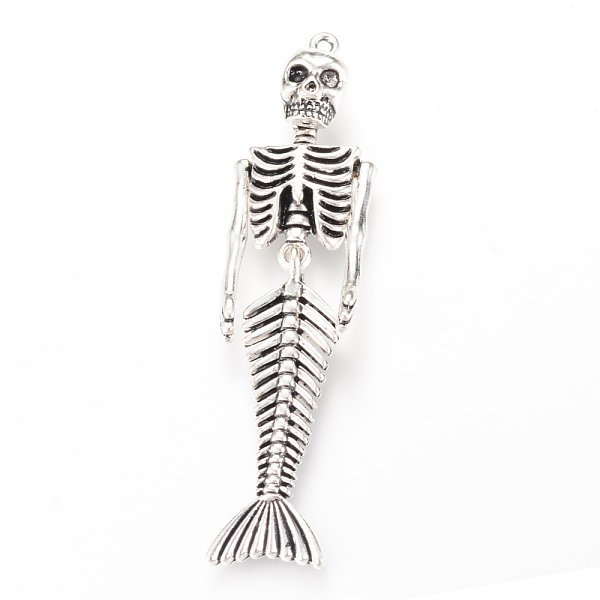 

PandaHall Tibetan Style Alloy Big Pendants, Mermaid Skull, Cadmium Free & Lead Free, Antique Silver, 74x19x9mm, Hole: 2mm Alloy Fish