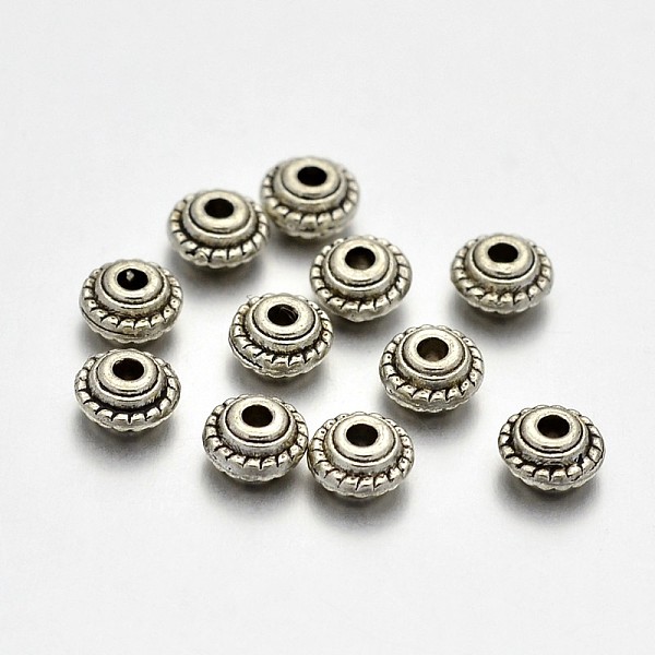 PandaHall Tibetan Style Alloy Rondelle Spacer Beads, Lead Free & Cadmium Free & Nickel Free, Antique Silver, 5x3mm, Hole: 1mm Alloy Rondelle